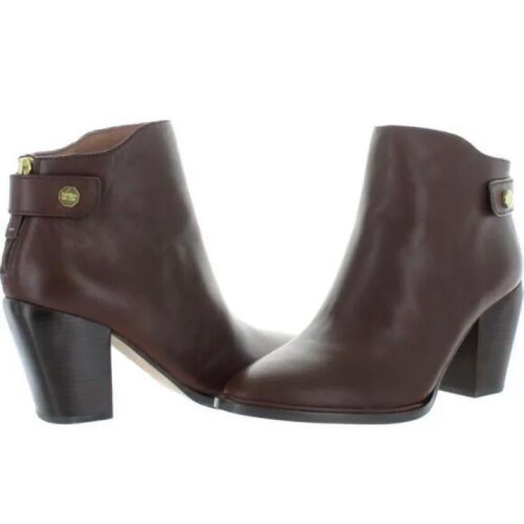 Louise Et Cie Leather Ankle Boots Womens 9.5 Brown Pointed Toe  Block Heel Class - Picture 1 of 16